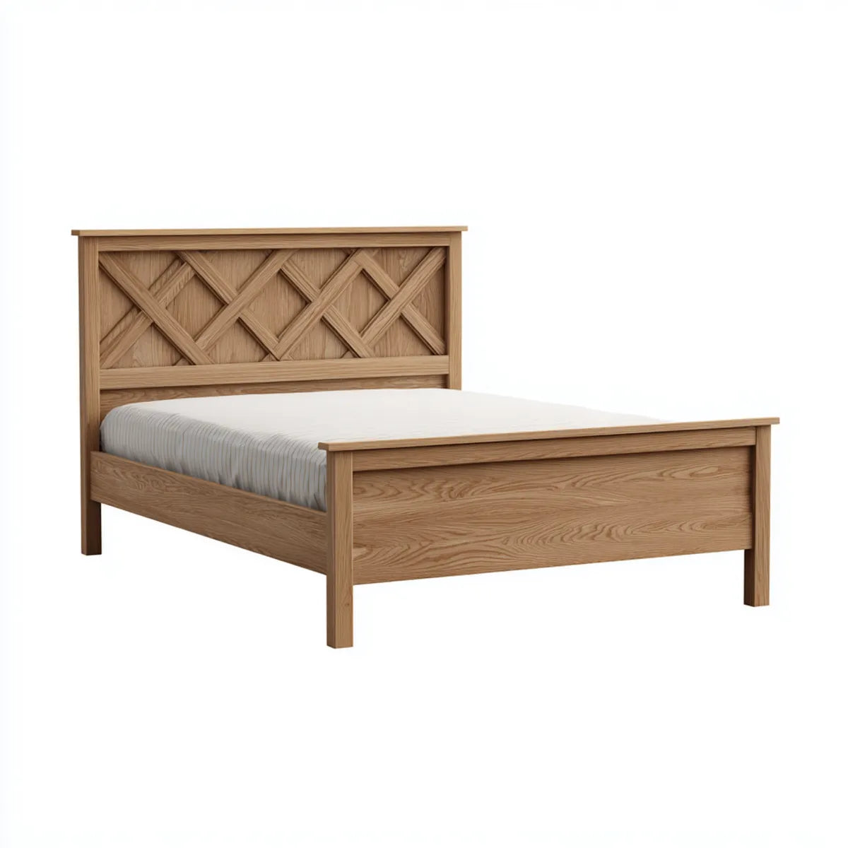 Lit double 160 x 200 cm chêne naturel en bois massif rectangulaire avec tête de lit ajourée