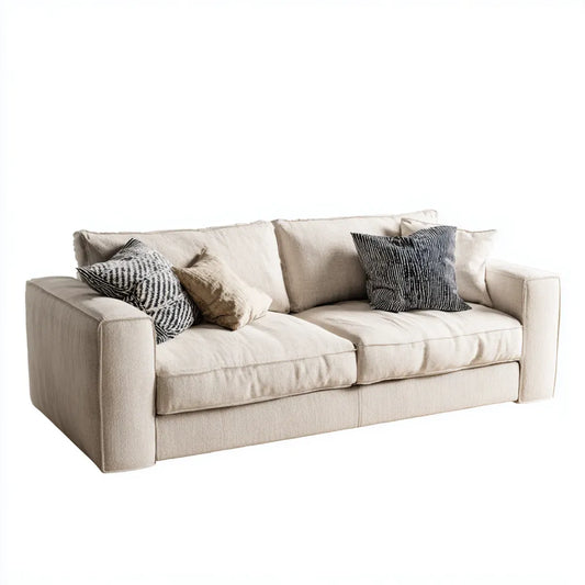 Canapé droit 3 places beige 220 x 100 x 85 cm en polyester forme rectangulaire