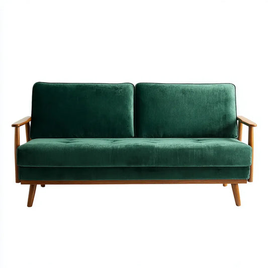 Canapé 2 places vert en velours polyester structure en bois massif forme droite 140 x 75 x 85 cm
