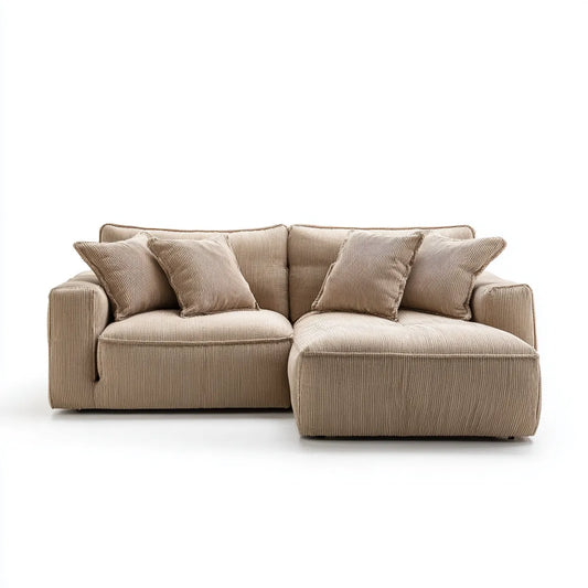 Canapé d'angle 3 places beige en velours côtelé de polyester 230 x 160 x 85 cm forme L
