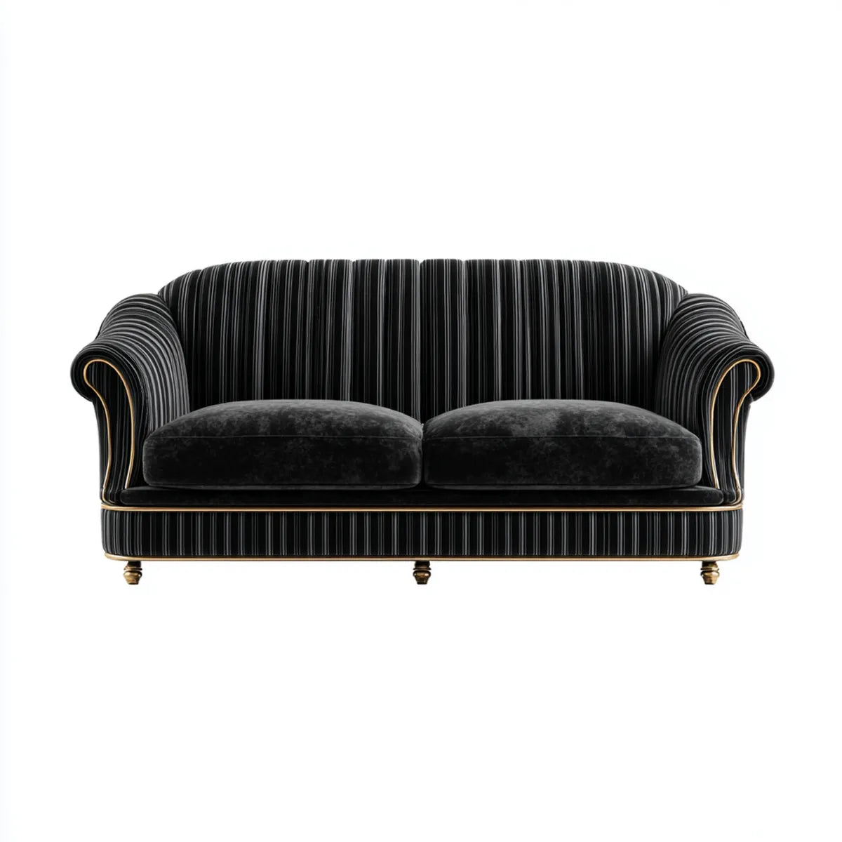 Canapé 2 places noir et gris rayé en velours de polyester forme droite 170 x 90 x 85 cm