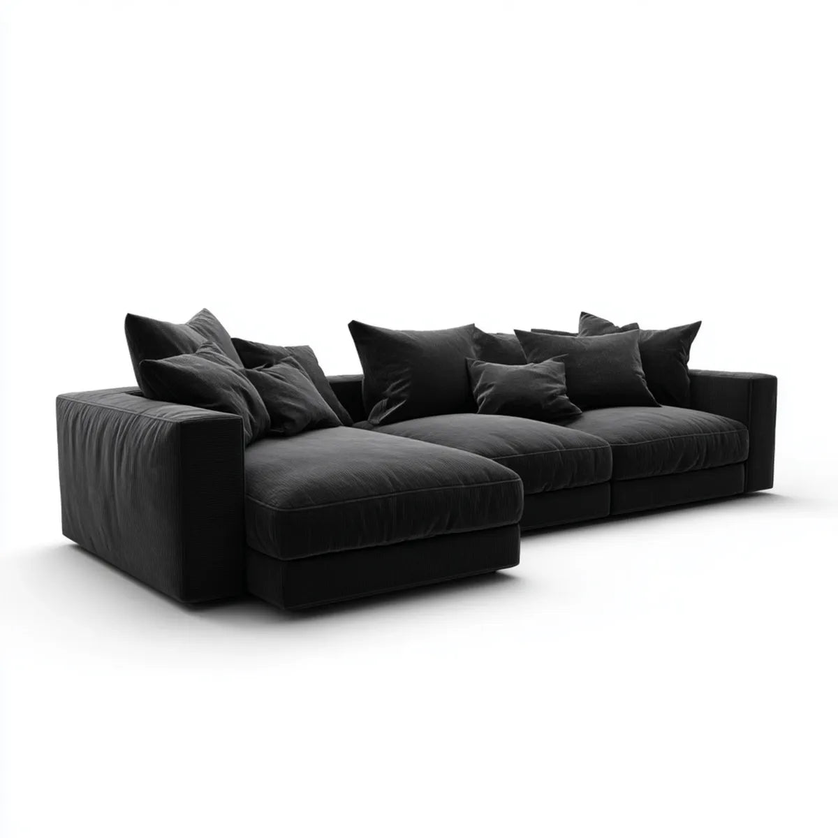 Canapé d'angle gauche 4 places noir en velours côtelé 300 x 170 x 85 cm