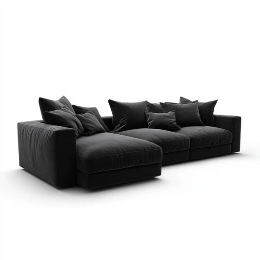 Canapé d'angle gauche 4 places noir en velours côtelé 300 x 170 x 85 cm
