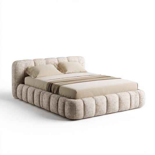 Lit double capitonné beige 160 x 200 cm en velours côtelé polyester rectangulaire