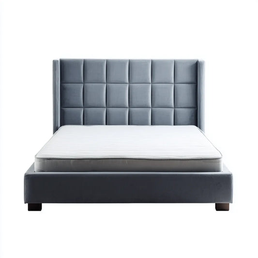 Lit double 160 x 200 cm gris anthracite en velours polyester avec tête de lit capitonnée rectangulaire