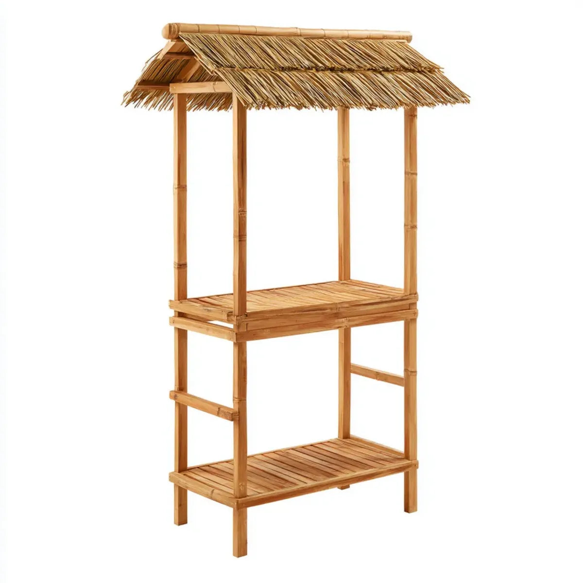 Bar de jardin en bambou naturel avec toit en chaume rectangulaire 100 x 50 x 180 cm