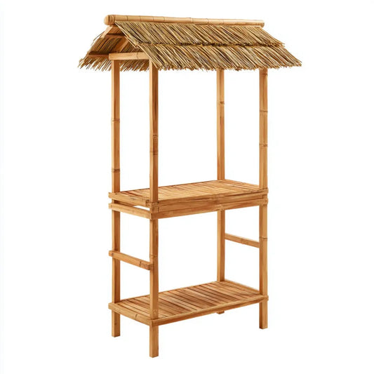 Bar de jardin en bambou naturel avec toit en chaume rectangulaire 100 x 50 x 180 cm