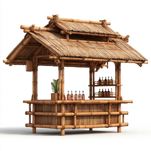 Bar de jardin en bambou brun avec toit en roseau 200 x 100 x 230 cm